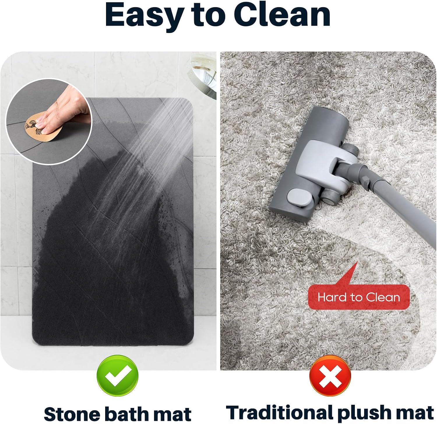 Quick Drying Stone Bath Mat, Diatomaceous Bathroom Mats Non Slip Stone, Quick Dry Diatomaceous Earth Bath Mat Super Absorbent (Dark Grey)